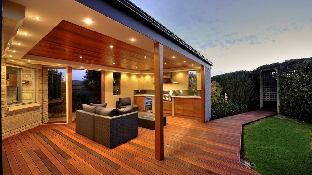 Outdoor lounge on wooden deck